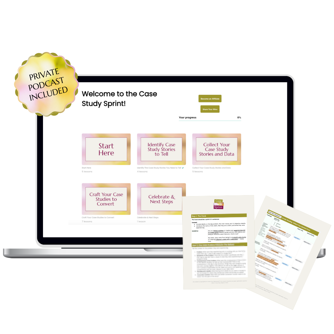 Case Study Sprint mini-course dashboard with private podcast included